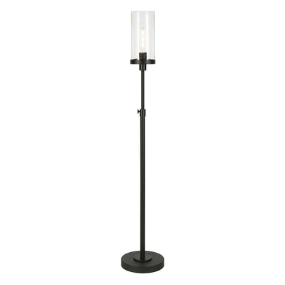 66" Black Torchiere Floor Lamp With Clear Seeded Glass Drum Shade