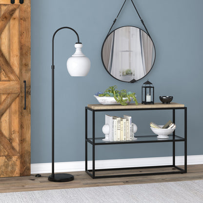 70" Black Arched Floor Lamp With White Frosted Glass Dome Shade
