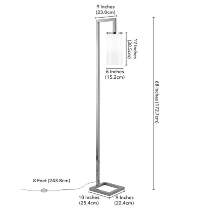 67" Nickel Reading Floor Lamp With White Frosted Glass Drum Shade