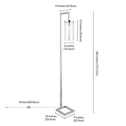 67" Nickel Reading Floor Lamp With Clear Transparent Glass Drum Shade