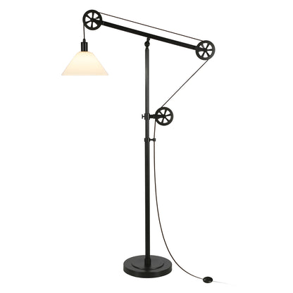 70" Black Reading Floor Lamp With White Frosted Glass Cone Shade