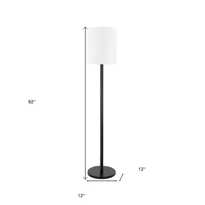 62" Black Traditional Shaped Floor Lamp With White Frosted Glass Drum Shade