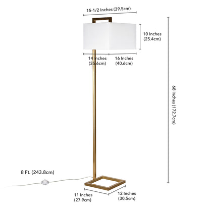 68" Brass Floor Lamp With White Frosted Glass Rectangular Shade