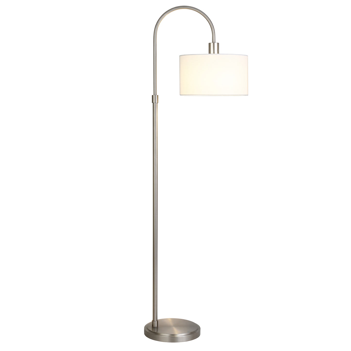70" Nickel Arched Floor Lamp With White Frosted Glass Drum Shade