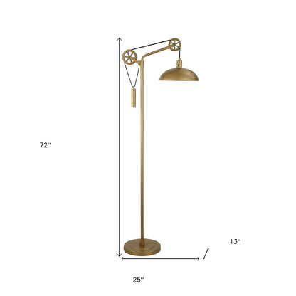 72" Brass Reading Floor Lamp With Brass Dome Shade