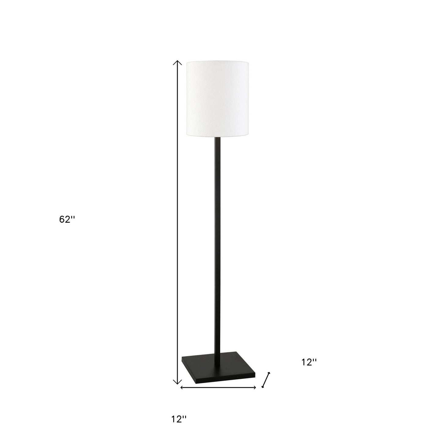 62" Black Traditional Shaped Floor Lamp With White Frosted Glass Drum Shade