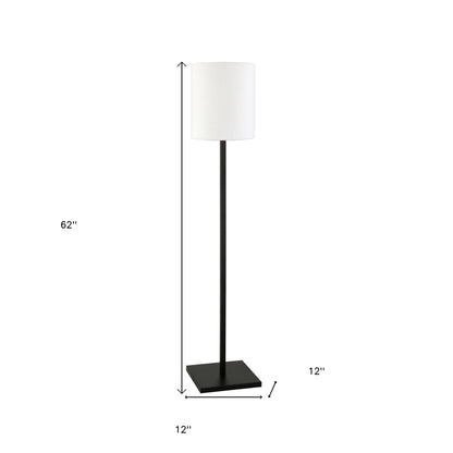 62" Black Traditional Shaped Floor Lamp With White Frosted Glass Drum Shade