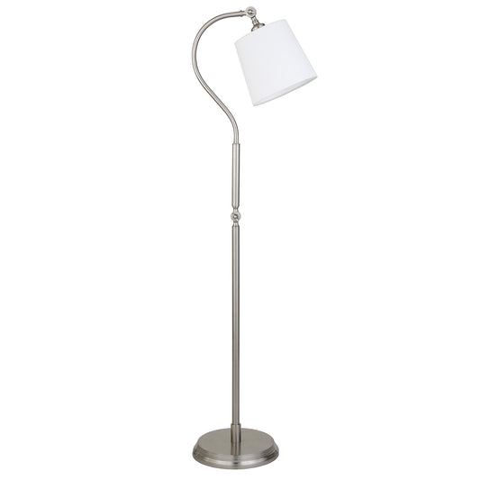 57" Nickel Arched Floor Lamp With White Frosted Glass Drum Shade