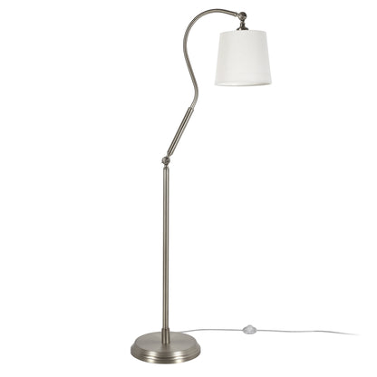 57" Nickel Arched Floor Lamp With White Frosted Glass Drum Shade