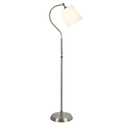 57" Nickel Arched Floor Lamp With White Frosted Glass Drum Shade