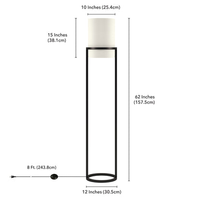 62" Black Column Floor Lamp With White Frosted Glass Drum Shade