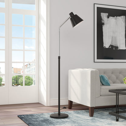 63" Black Reading Floor Lamp With Black Cone Shade