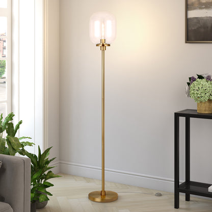 69" Brass Novelty Floor Lamp With Clear Seeded Glass Globe Shade
