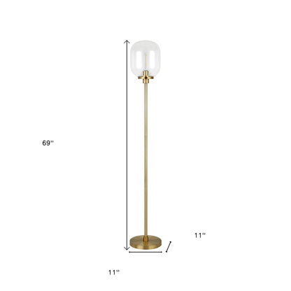 69" Brass Novelty Floor Lamp With Clear Seeded Glass Globe Shade