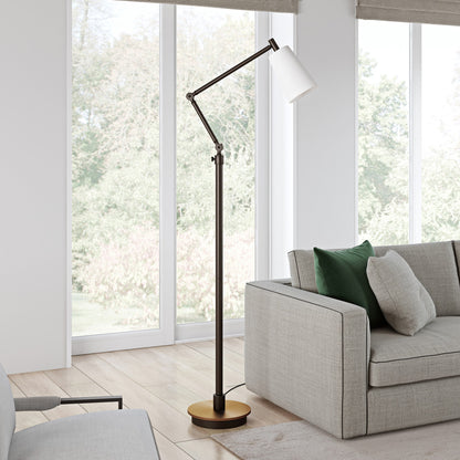 66" Black Reading Floor Lamp With White Frosted Glass Cone Shade