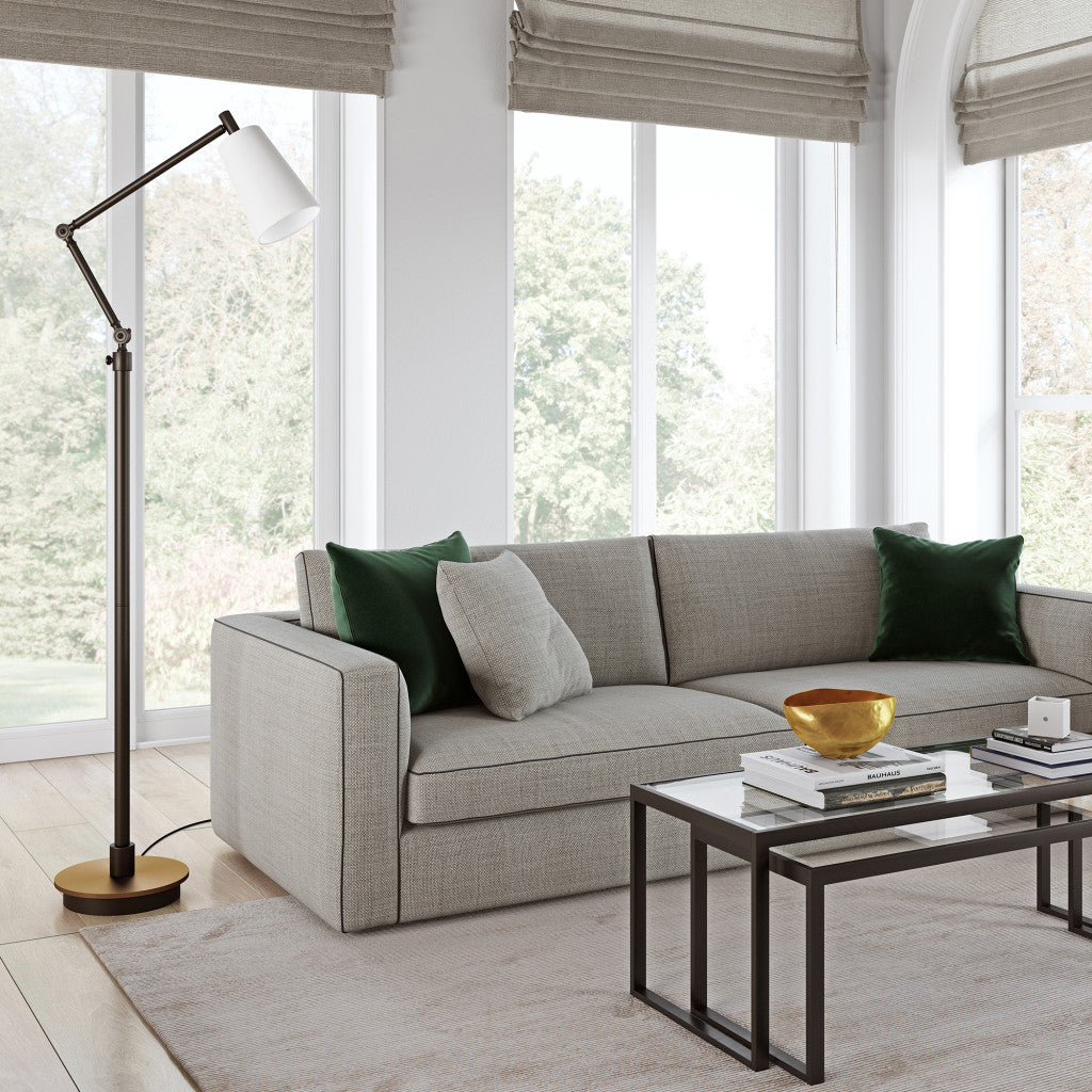 66" Black Reading Floor Lamp With White Frosted Glass Cone Shade