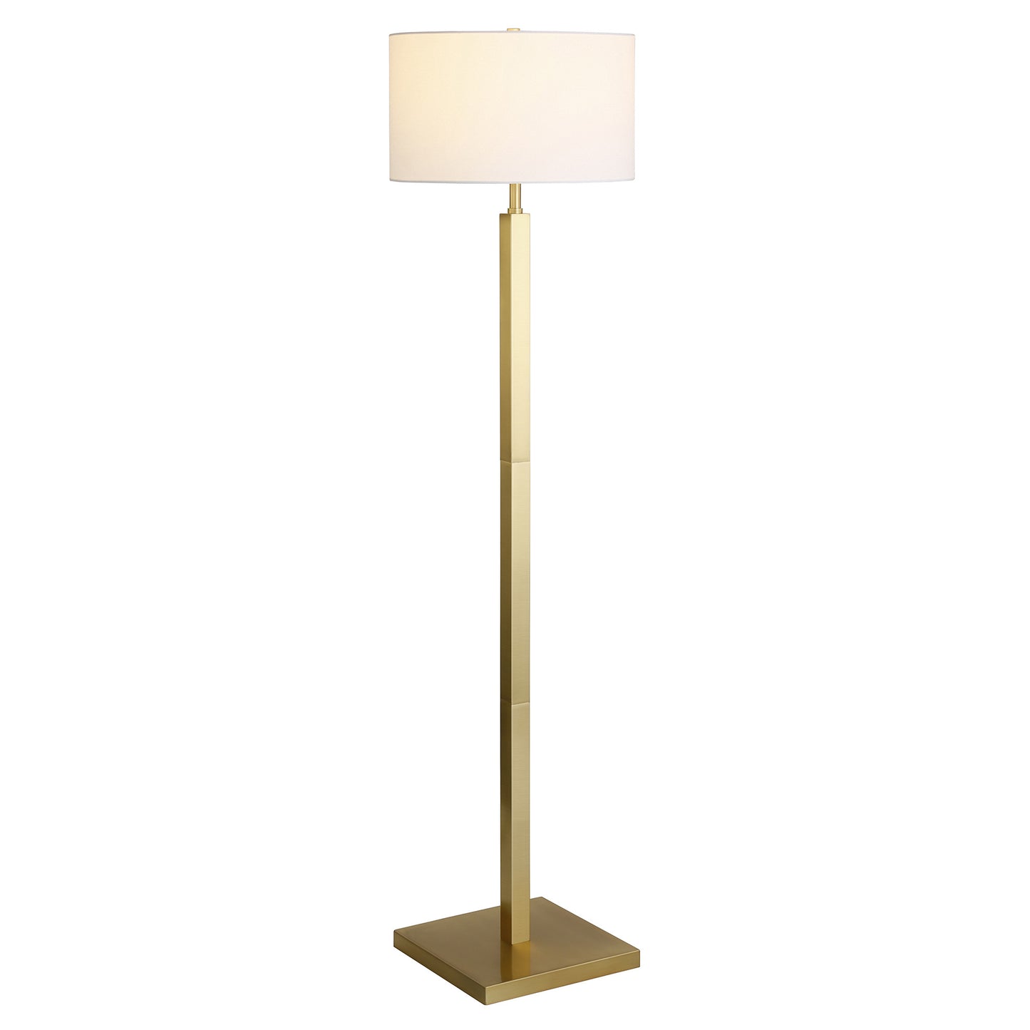 62" Brass Traditional Shaped Floor Lamp With White Frosted Glass Drum Shade