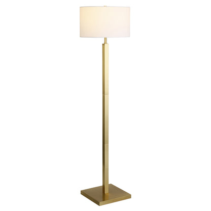 62" Brass Traditional Shaped Floor Lamp With White Frosted Glass Drum Shade