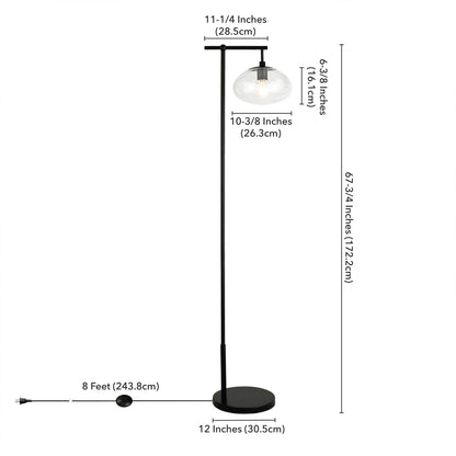68" Black Reading Floor Lamp With Clear Seeded Glass Globe Shade