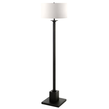 65" Black Traditional Shaped Floor Lamp With White Frosted Glass Drum Shade