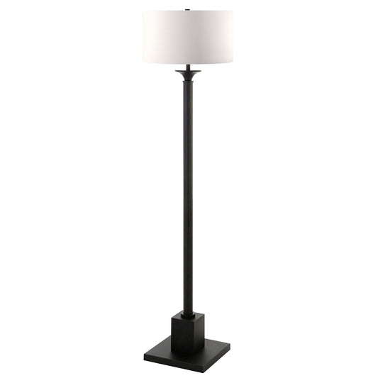 65" Black Traditional Shaped Floor Lamp With White Frosted Glass Drum Shade