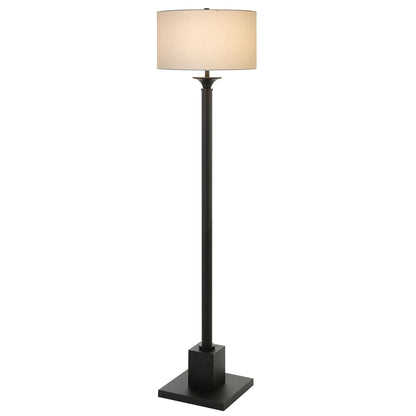 65" Black Traditional Shaped Floor Lamp With White Frosted Glass Drum Shade