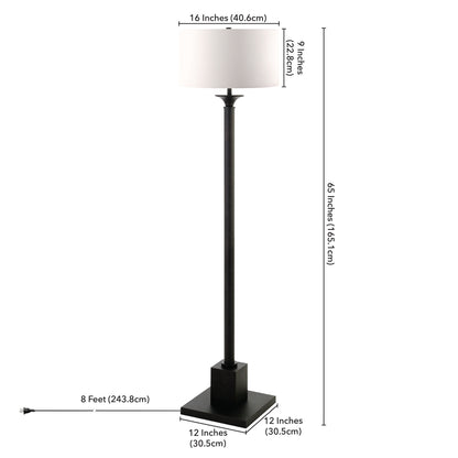 65" Black Traditional Shaped Floor Lamp With White Frosted Glass Drum Shade