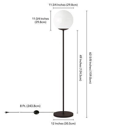 62" Black Novelty Floor Lamp With White Frosted Glass Globe Shade