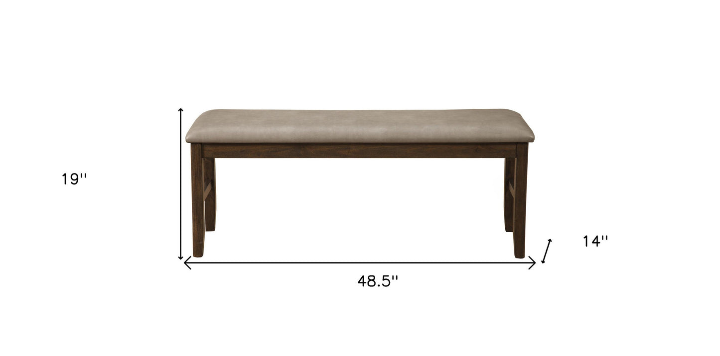 49" Tan and Dark Brown Faux Leather Distressed Upholstery Dining Bench