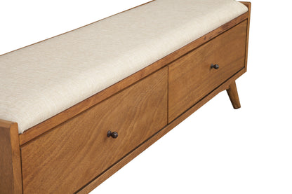 59" Beige and Brown Upholstered Polyester Blend Bench with Drawers