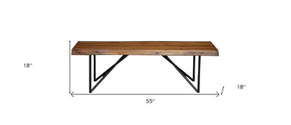 55" Brown and Black Solid Wood Dining Bench