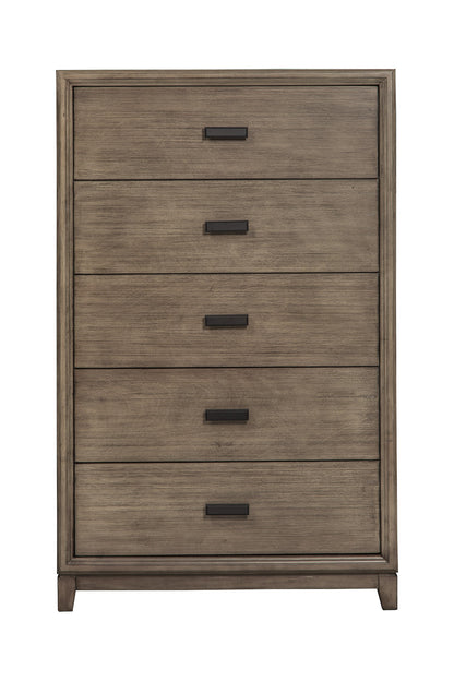 32" Gray Solid Wood Five Drawer Chest