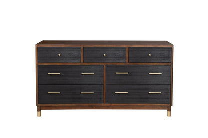 35" Brown and Black Solid Wood Seven Drawer Double Dresser