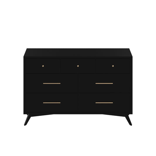 56" Black Solid Wood Seven Drawer Double Dresser