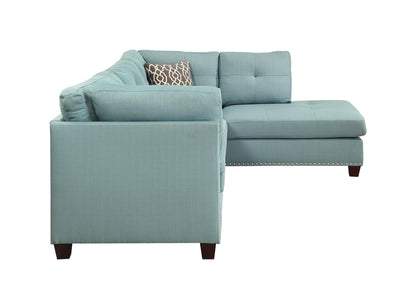 Teal Blue Linen L Shaped Two Piece Sofa and Chaise