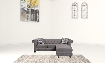 Brown Linen L Shaped Sofa and Chaise