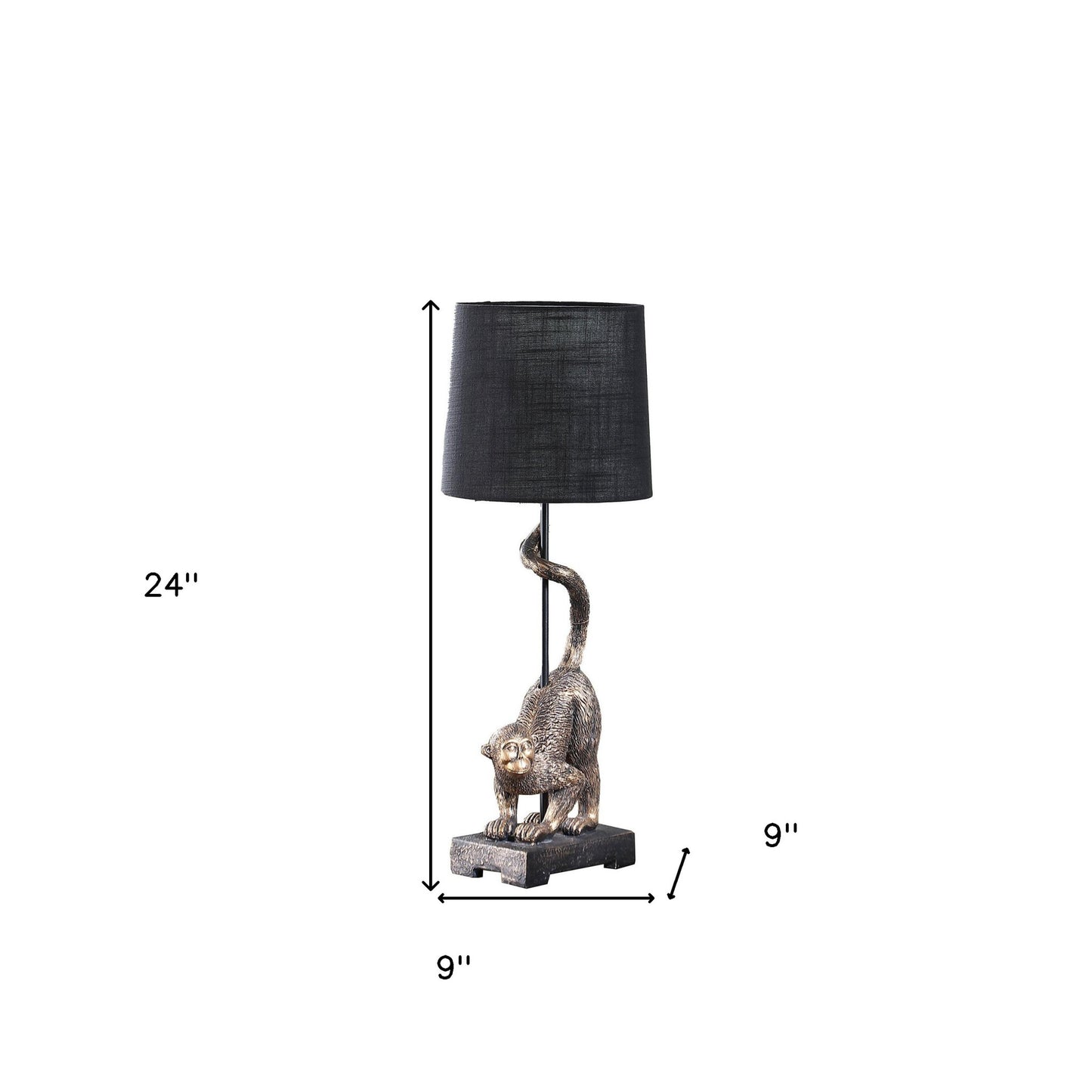 24" Dark Antiqued Gold Monkey Table Lamp With Black Drum Shade