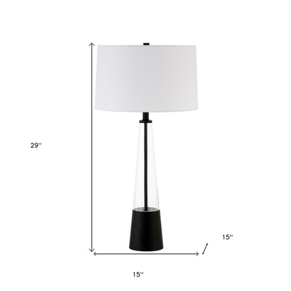 29" Black Glass Table Lamp With White Drum Shade