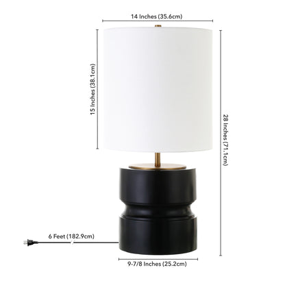 27" Black Metal Table Lamp With White Drum Shade