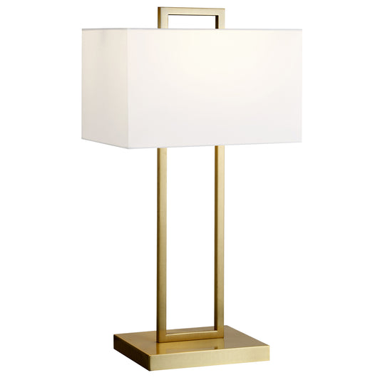 28" Brass Metal Table Lamp With White Shade