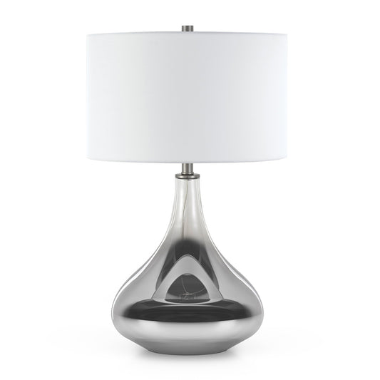 25" Nickel Glass Table Lamp With White Drum Shade
