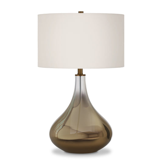 25" Bronze Glass Table Lamp With White Drum Shade