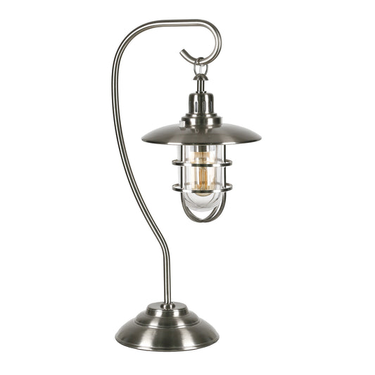 22" Nickel Metal Arched Table Lamp With Nickel Cage Shade