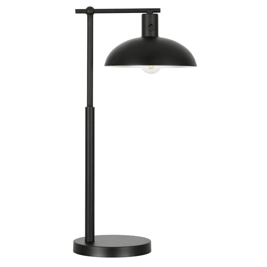 25" Black Metal Desk Table Lamp With Black Bowl Shade