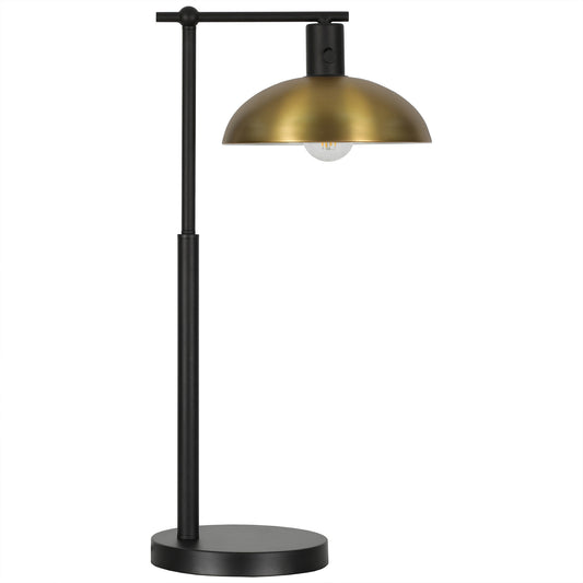 25" Black Metal Desk Table Lamp With Gold Bowl Shade