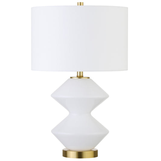 23" White and Gold Glass Table Lamp With White Drum Shade