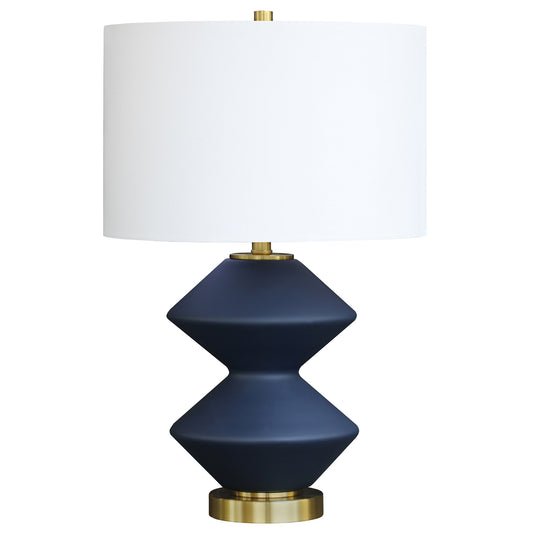 23" Blue and Gold Glass Table Lamp With White Drum Shade