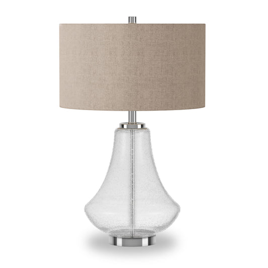 23" Nickel Glass Table Lamp With Flax Drum Shade