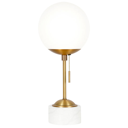 18" Gold and White Marble Globe Table Lamp With White Globe Shade