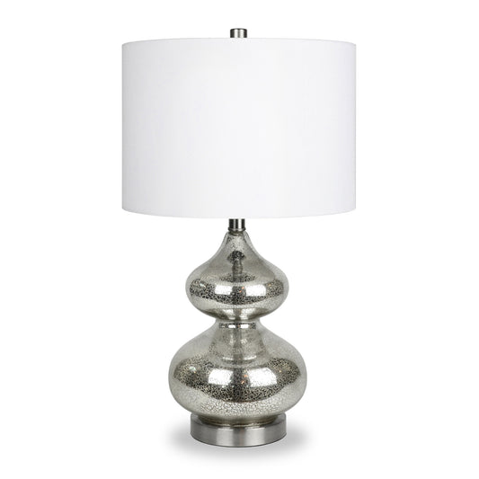 23" Nickel Glass Table Lamp With White Drum Shade